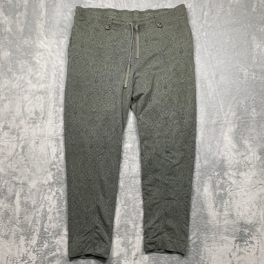J.Jill‎ Paisley Knit Pants Women M Green Drawstring Tapered Leg Casual Stretch